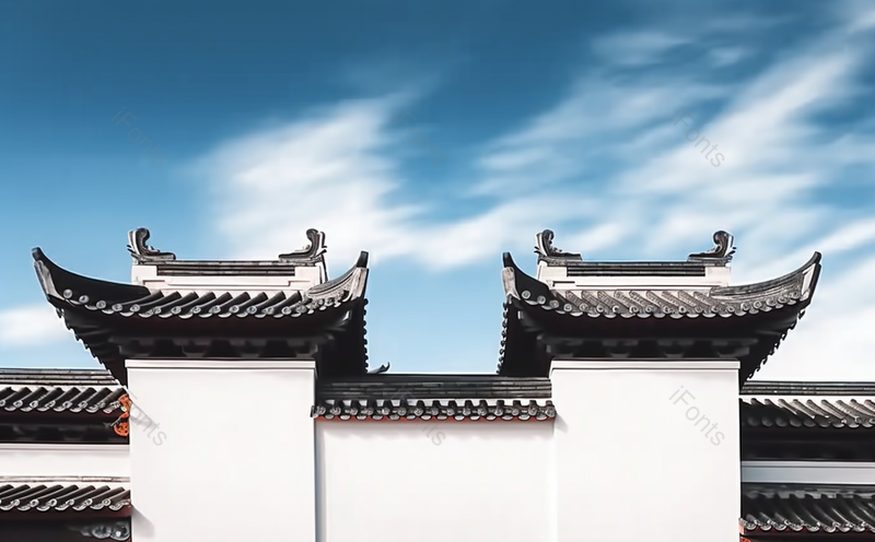 中国传统江南民居隔离墙上的屋脊饰以瓷砖,高清,摄影图,摄影图片,图片大全,摄影图免费下载